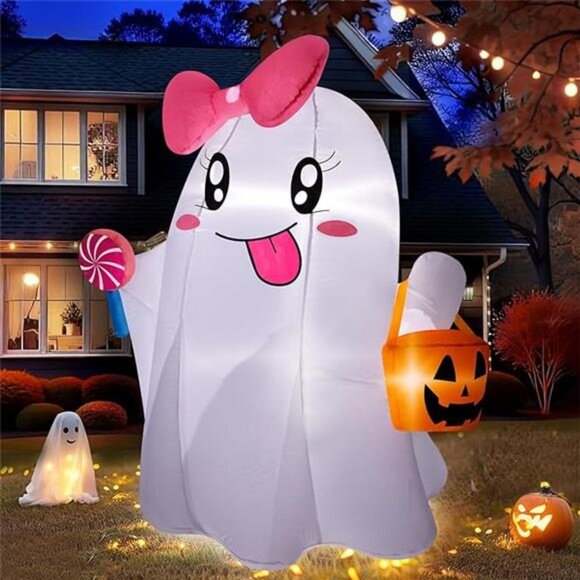 5FT Halloween Inflatables Ghost, Cute Halloween Decorations Outdoor Blow Up - Picture 7 of 7